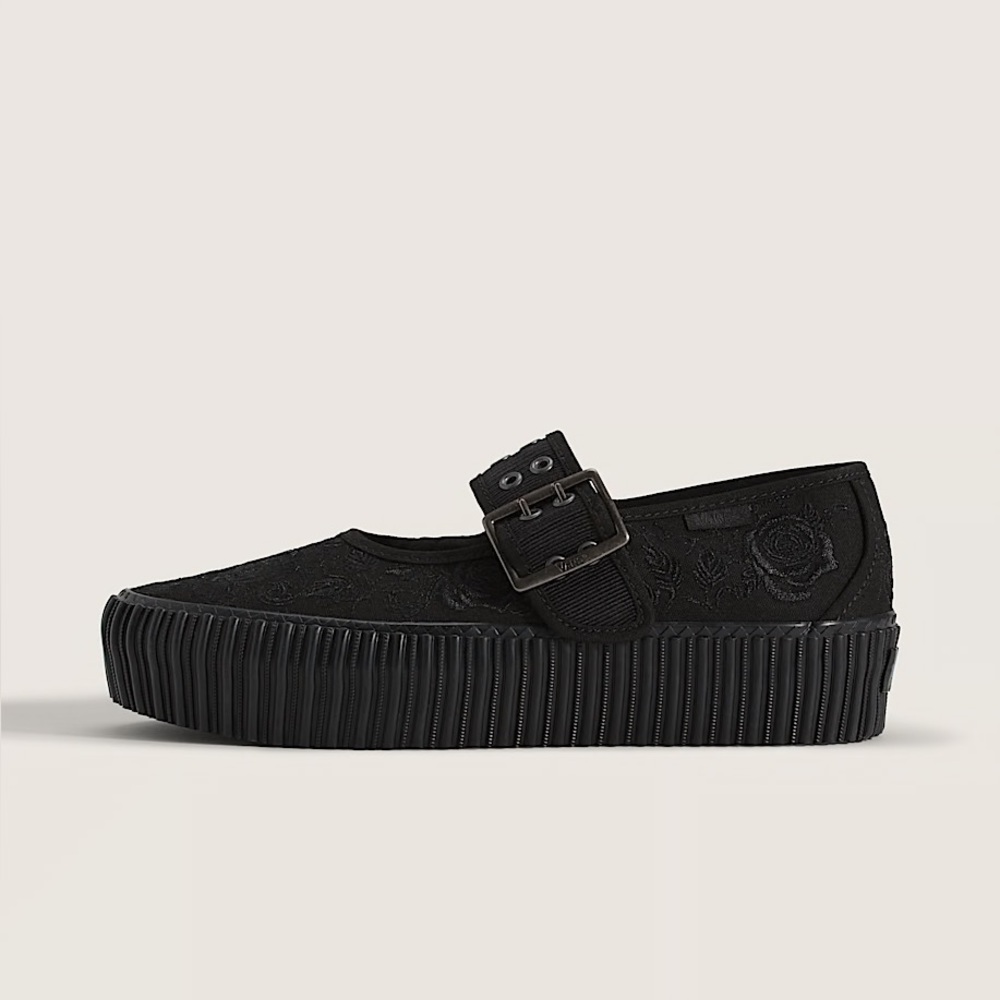 NIB Vans Black Rose Embroidered Women's Shoes
